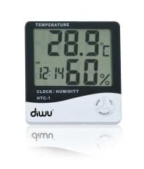 Diwu Termometre-Higrometre. Dijital. Saatli. HTC-1 (Nem ve Sıcaklık Ölçer)