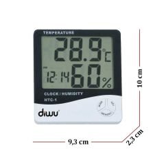 Diwu Termometre-Higrometre. Dijital. Saatli. HTC-1 (Nem ve Sıcaklık Ölçer)