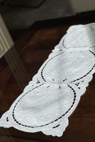 Keten Beyaz İş Runner. 85x32 cm