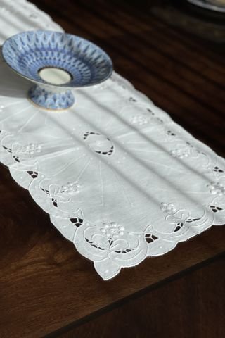 Keten Beyaz İş Runner. 81x36 cm
