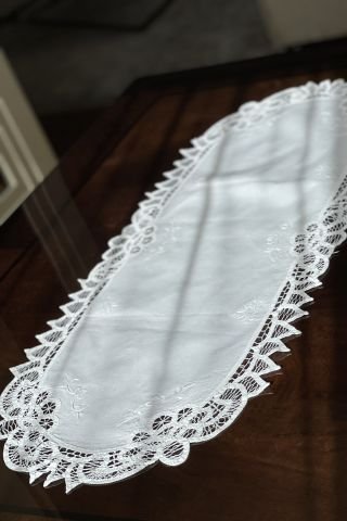 Keten Beyaz İş Runner. 87x37 cm