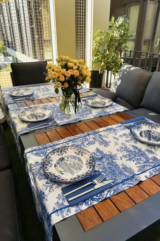 Vintage Runner Servis 50x165 cm. Mavi