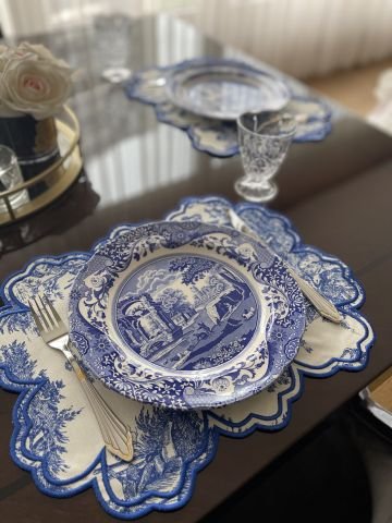 Vintage Amerikan Servis. Mavi Desenli