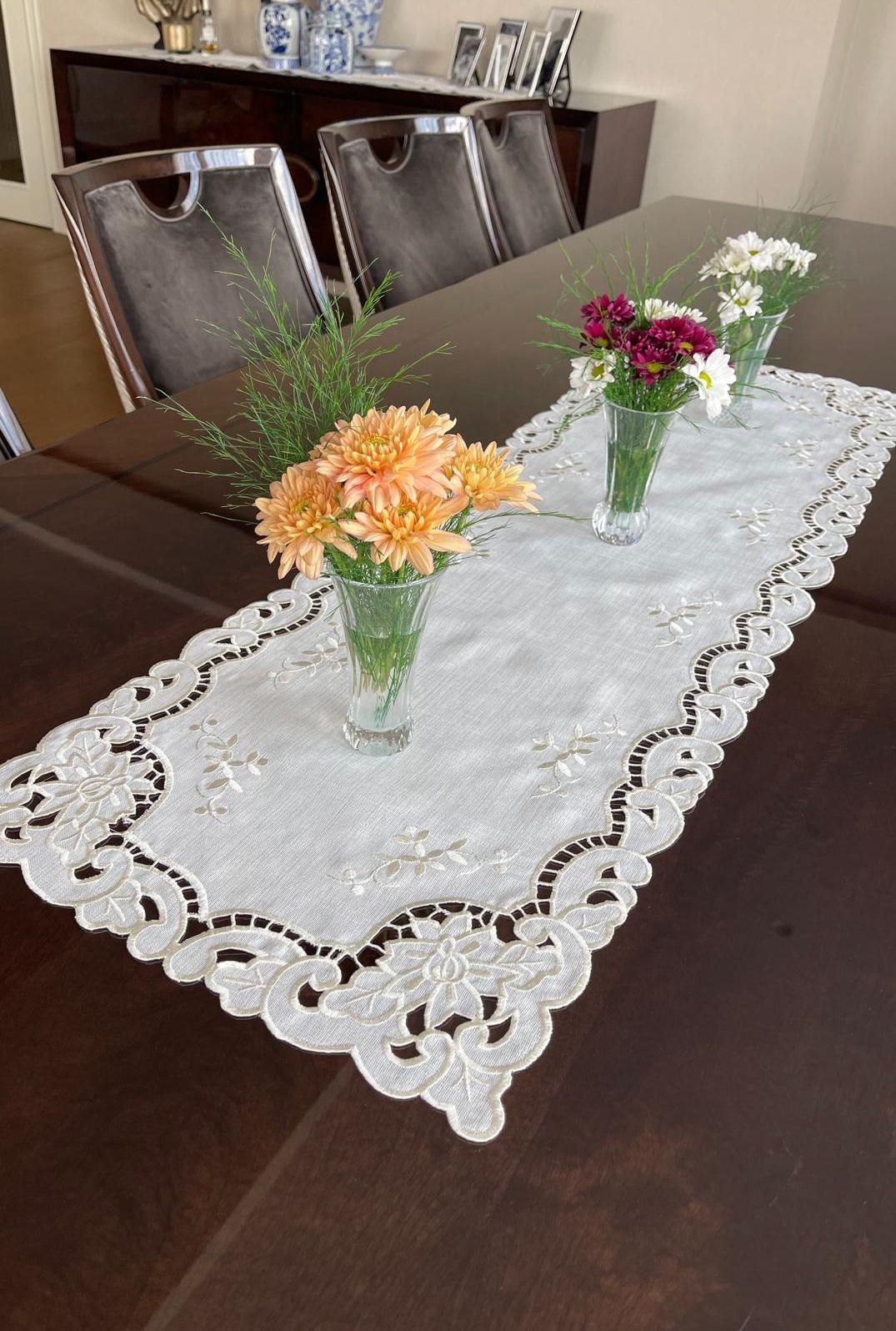 Delik İşi Runner Güllü Model 36x116 cm