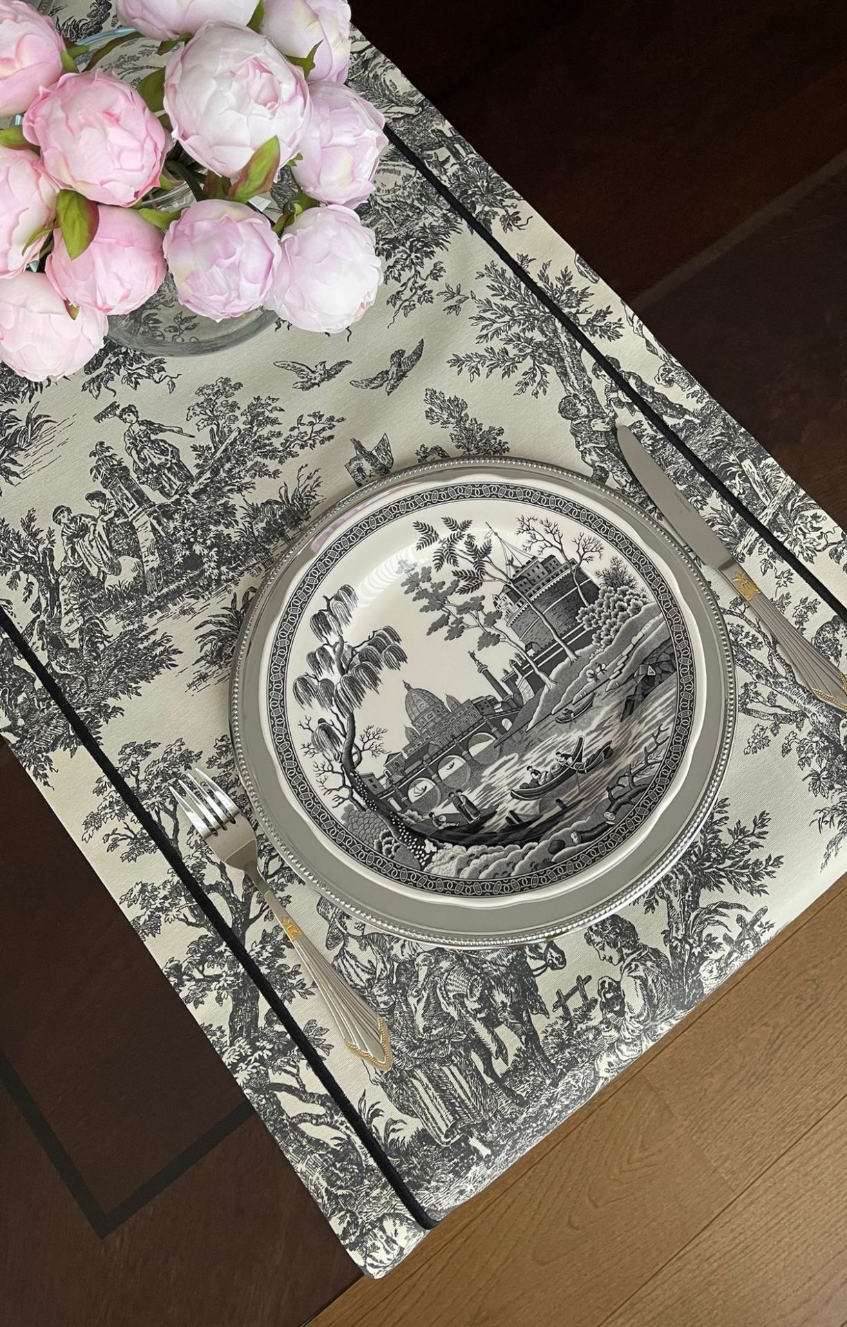 Vintage Runner Servis 50x165 cm. Siyah