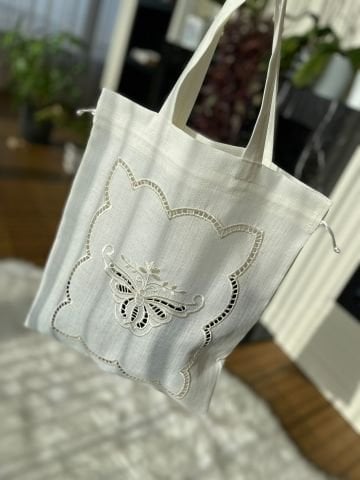 Nakış İşlemeli Delik İşi Çok Amaçlı Kumaş Çanta