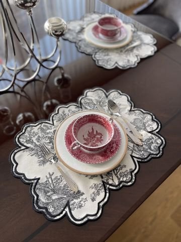 Vintage Amerikan Servis. Siyah Desenli