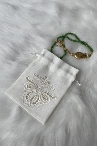 Nakışlı Delik işi Hediyelik Çok Amaçlı Kese 13x18 cm