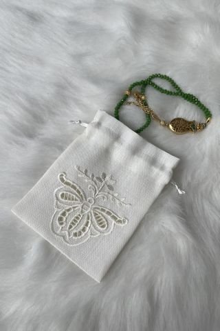 Nakışlı Delik işi Hediyelik Çok Amaçlı Kese 13x18 cm