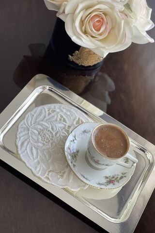 6'lı Set Delik İşi Kokteyl Sunum Peçetesi. Şakayık Model ( 6 Adet )