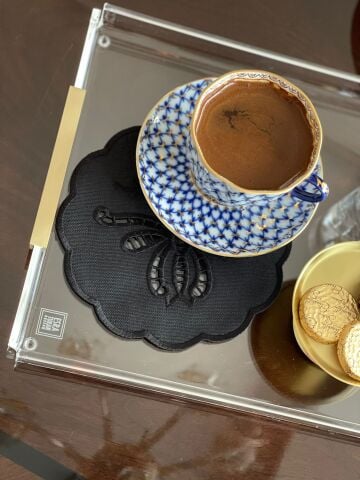 Delik İşi Kokteyl Sunum Peçetesi. Kelebek Model ( 1 Adet ) Siyah