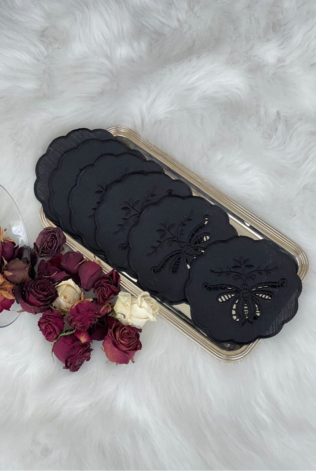 6'lı Set Delikişi Kokteyl Sunum Peçetesi. Kelebek Model ( 6 Adet ) Siyah