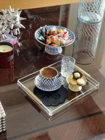 6'lı Set Delik İşi Kokteyl Sunum Peçetesi. Kelebek Model ( 6 Adet ) Siyah