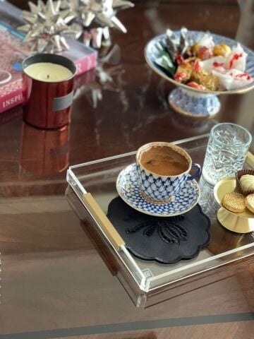 6'lı Set Delik İşi Kokteyl Sunum Peçetesi. Kelebek Model ( 6 Adet ) Siyah