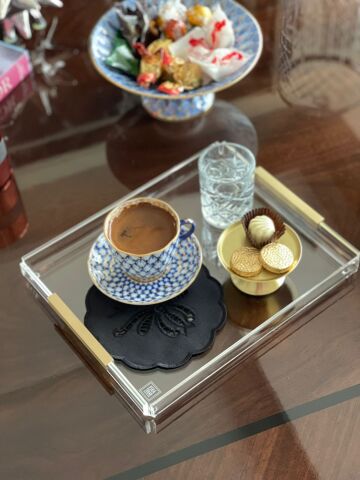 6'lı Set Delik İşi Kokteyl Sunum Peçetesi. Kelebek Model ( 6 Adet ) Siyah