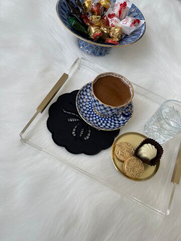 6'lı Set Delikişi Kokteyl Sunum Peçetesi. Kelebek Model ( 6 Adet ) Siyah