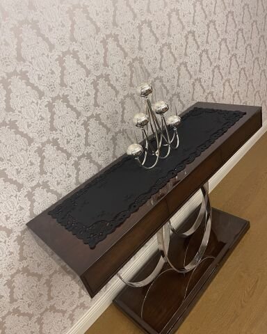 Delik İşi Runner Güllü Model 36x116 cm. Siyah