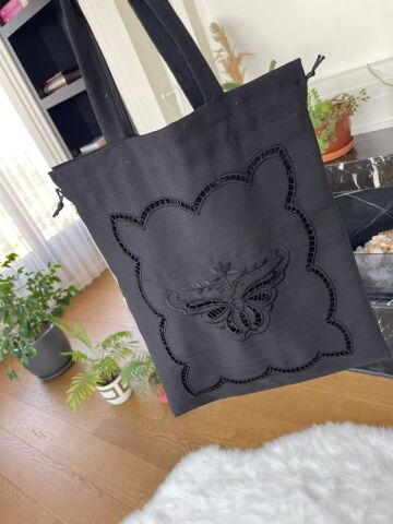 Nakış İşlemeli Delik İşi Çok Amaçlı Kumaş Çanta