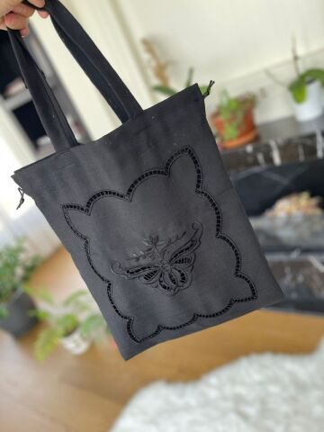 Nakış İşlemeli Delik İşi Çok Amaçlı Kumaş Çanta