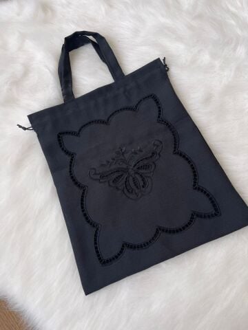 Nakış İşlemeli Delik İşi Çok Amaçlı Kumaş Çanta