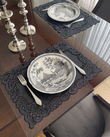 6'lı Set Delikişi Amerikan Servisi. Güllü Model. Siyah