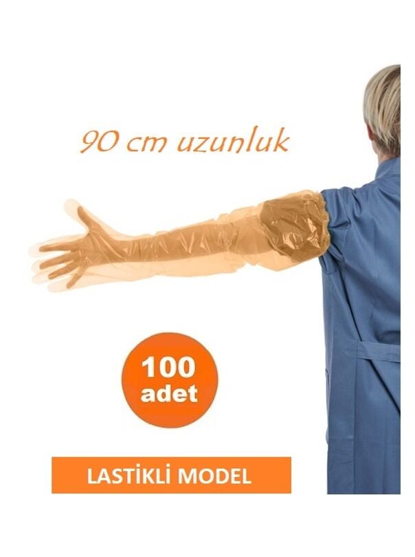 90 cm Uzun Naylon Eldiven. Lastikli Model (100 Adet)