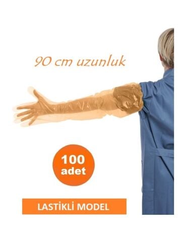 90 cm Uzun Naylon Eldiven. Lastikli Model (100 Adet)