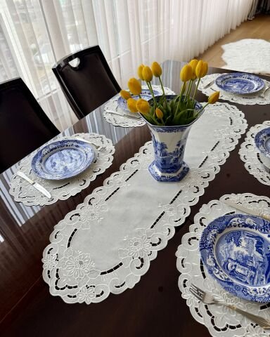 Delikişi Konsol Örtüsü & Runner. Oval Şakayık model. 35 x 119 cm