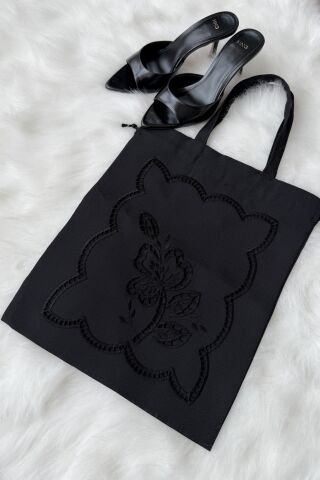 Zambak Model Delikişi Çok Amaçlı Kumaş Çanta. Siyah