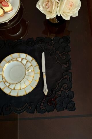 6'lı Set Delikişi Amerikan Servisi. Vintage Rose. Siyah