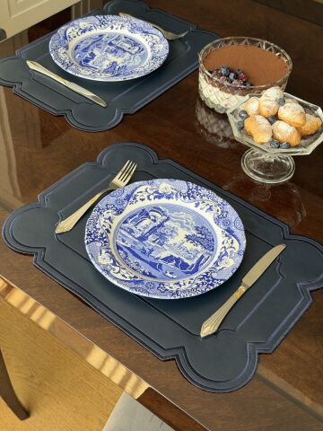 Çift Taraflı Deri Amerikan Servis. Lacivert